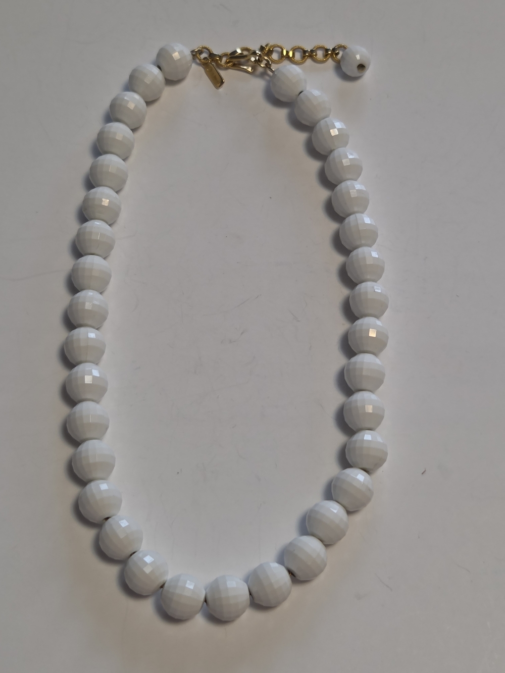 Vtg Monet 17" White Acrylic Faceted Bead Choker Necklace